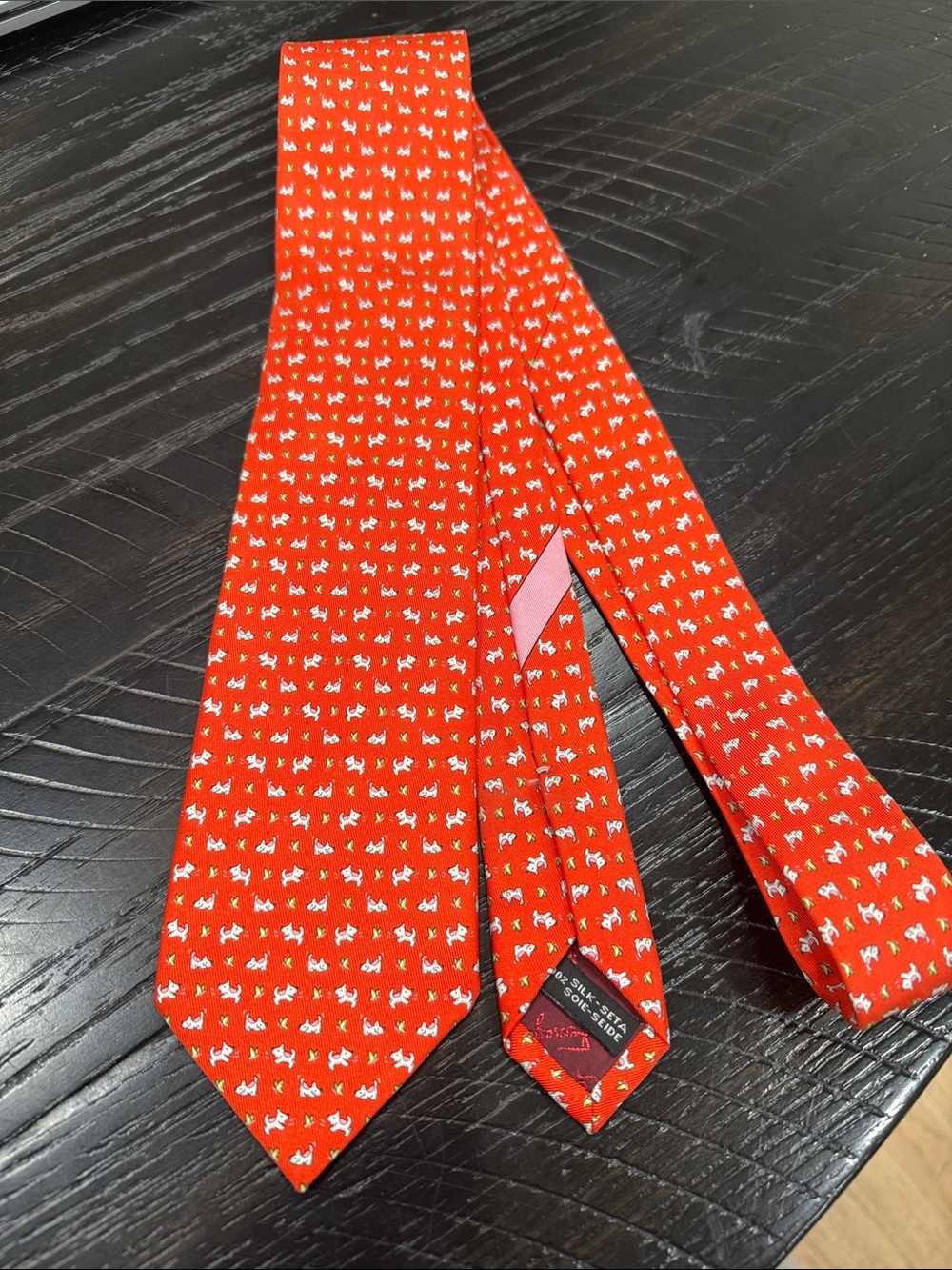 Salvatore Ferragamo Red Silk Tie with White Micro-Animal Motif